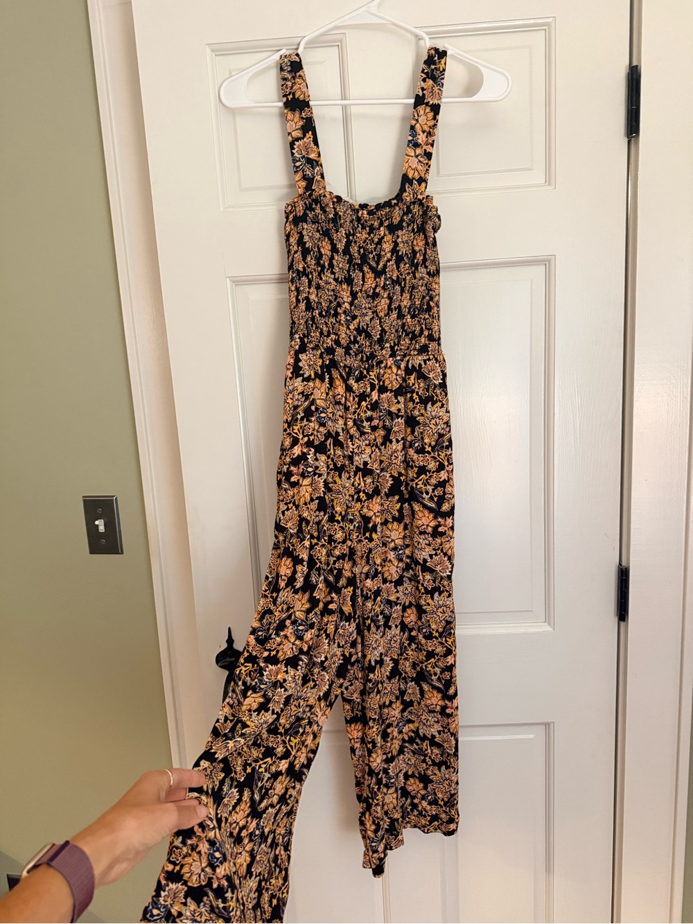 Evereve Black Floral Wide-Leg Smocked Jumpsuit